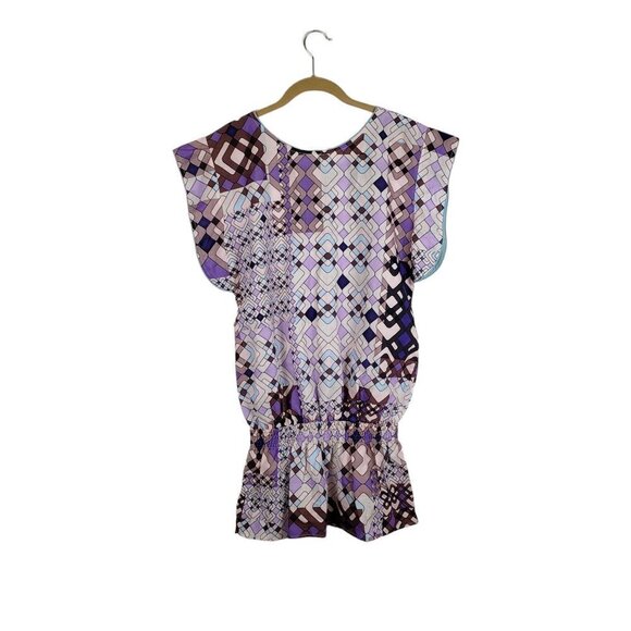 Lolita Jaca St Barth Top Lightweight Cotton Smocked Purple Print Size Small - Picture 2 of 8